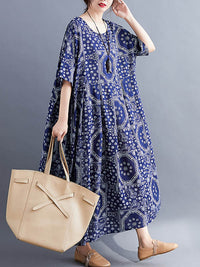 Vintage Floral Batwing Sleeve Dress