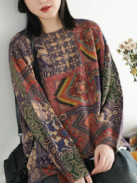 Ethnic Style Round Neck Print Sweater