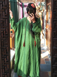 100% Linen Manual Embroidered Long Dress