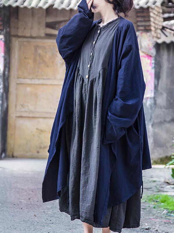 Puff Sleeve Ramie Cotton Long Dress