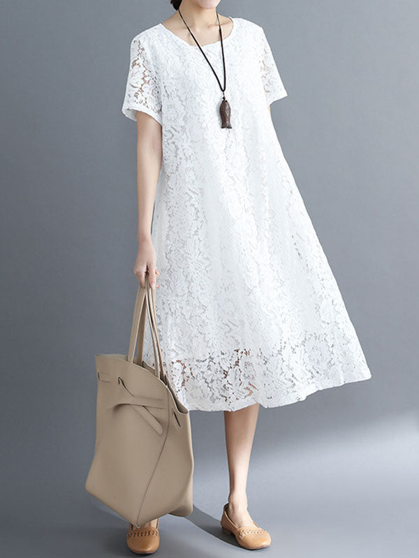 Fashion Embroidered Hollow Solid Dress