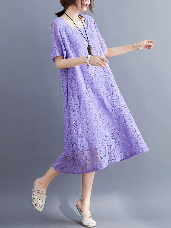 Fashion Embroidered Hollow Solid Dress