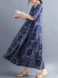 Vintage Floral Batwing Sleeve Dress