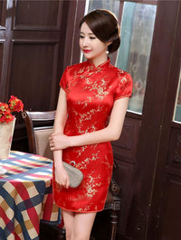 Red Plum Blossom Short Cheongsam Dress