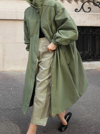Solid Color Loose Elastic Waist Long Outwear