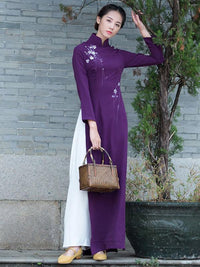 Purple Split-side Long Cheongsam Ao Dai