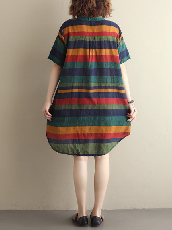 Loose Vintage Striped Shirt Dress