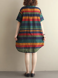 Loose Vintage Striped Shirt Dress