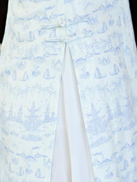 White&Blue Flower Split-side Ao Dai Cheongsam