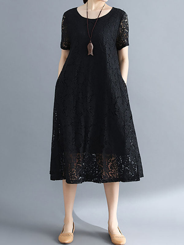 Fashion Embroidered Hollow Solid Dress