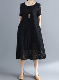 Fashion Embroidered Hollow Solid Dress