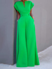 Cap Sleeve Wide Leg Solid Color Jumpsuits