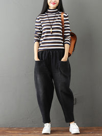 Cotton Vintage Gray-black Harem Jean Pants