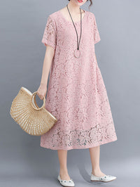 Fashion Embroidered Hollow Solid Dress