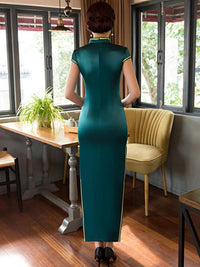 Green Side Split Long Cheongsam Dress